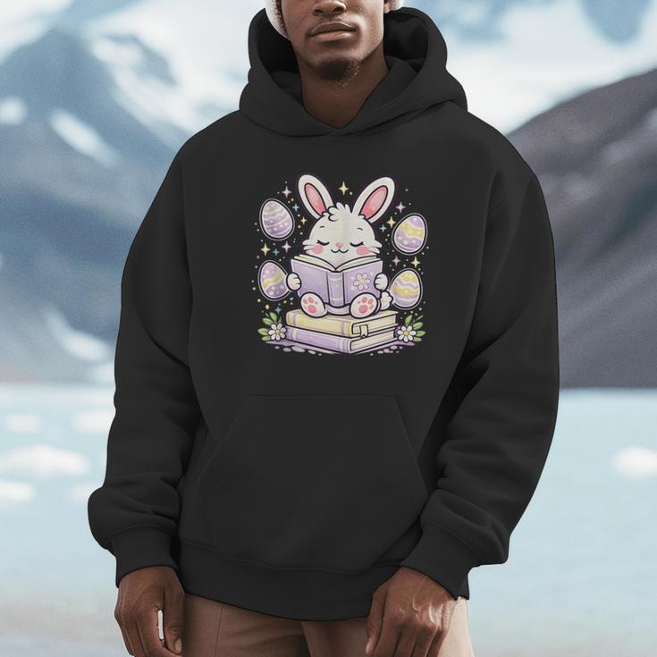 Easter Bunny Reading Book Cute Pastel Eggs Unisex Hoodie