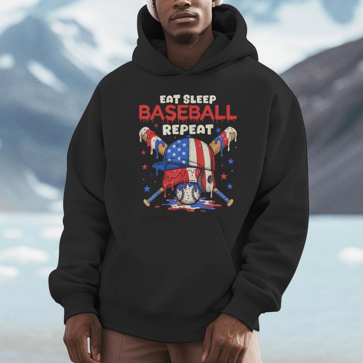 Eat Sleep Baseball Repeat Ice Cream Drip Crossed Bats Unisex Hoodie