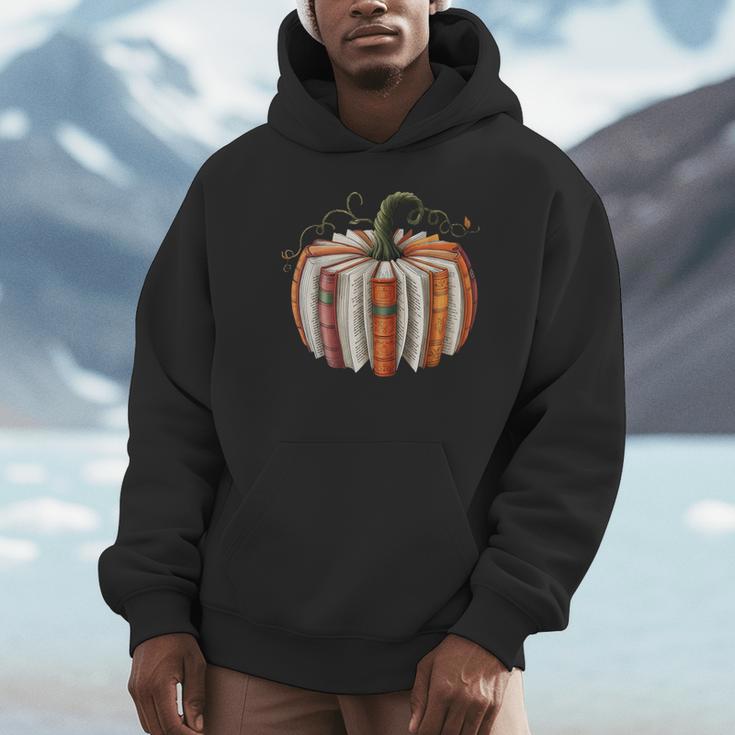 Fall Book Pumpkin Retro Reading Halloween Teacher Unisex Hoodie