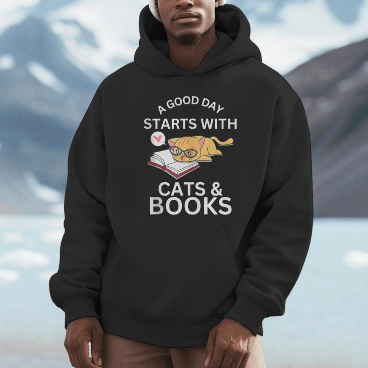 A Good Day Starts With Cats & Books Unisex Hoodie A Good Day Starts With Cats & Books Unisex Hoodie