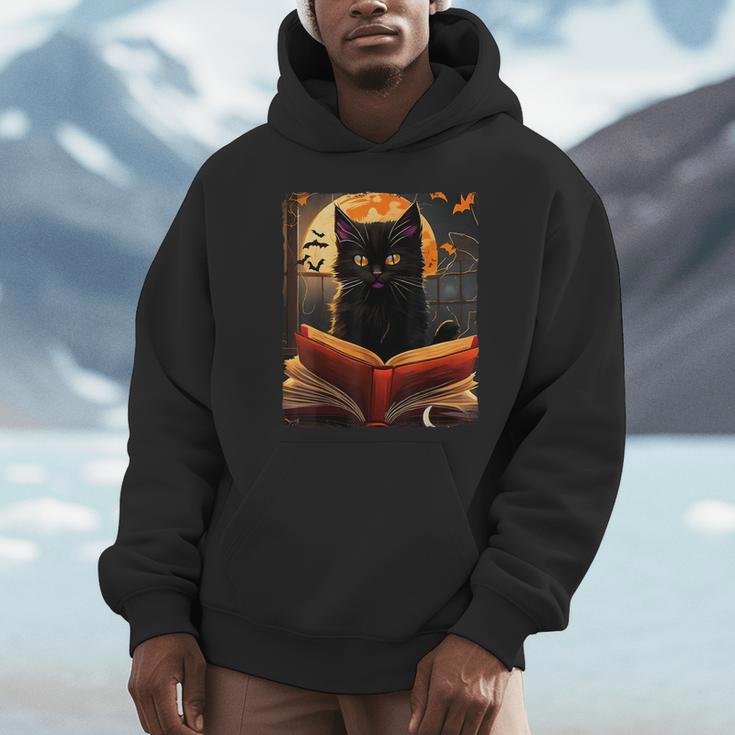 Halloween Cat Reading Books Spooky Cat Reader Teachers For Men Women Kids Unisex Hoodie