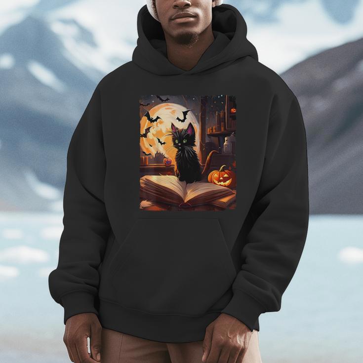 Halloween Cat Reading Books Spooky Cat Reader Teachers Unisex Hoodie