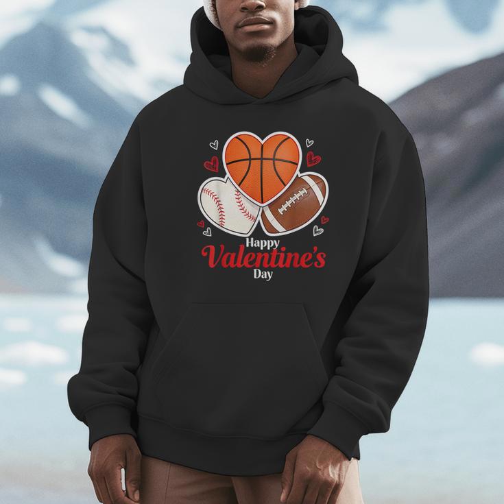 Happy Valentine’s Basketball Football Valentine Baseball Unisex Hoodie