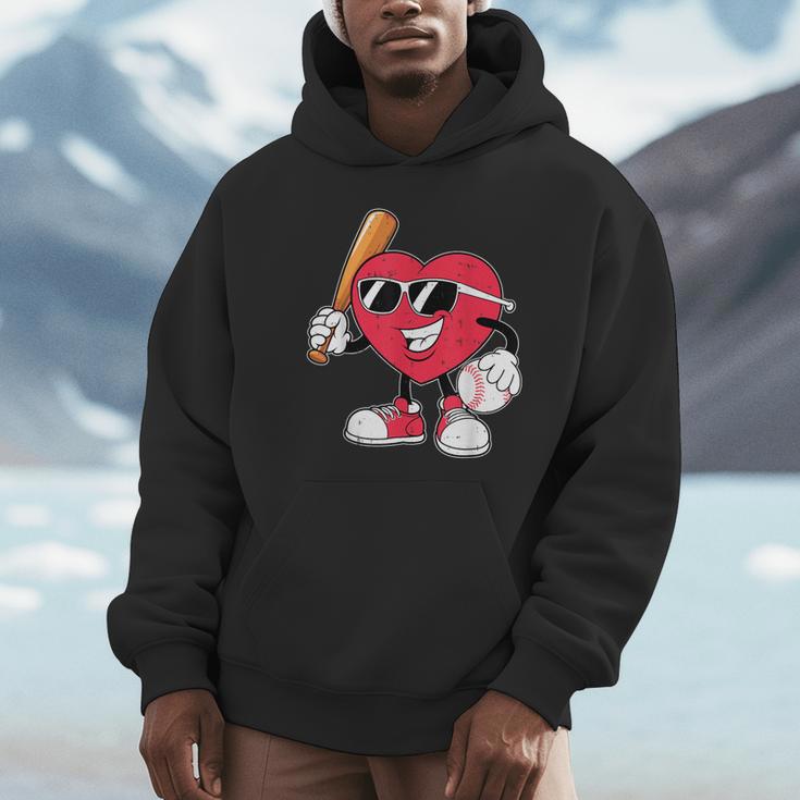 Heart Play Baseball Valentine's Day Teens Boys Girls Kids Unisex Hoodie