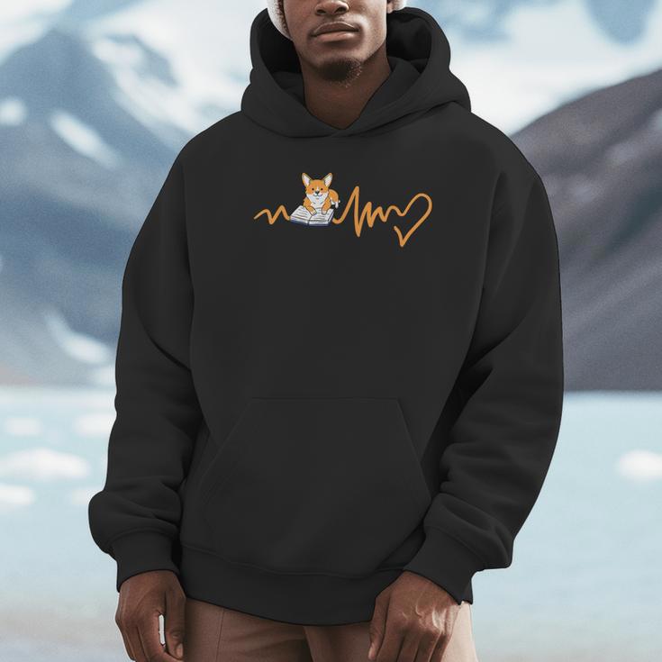 Heartbeat Corgi Reading Book Unisex Hoodie Heartbeat Corgi Reading Book Unisex Hoodie