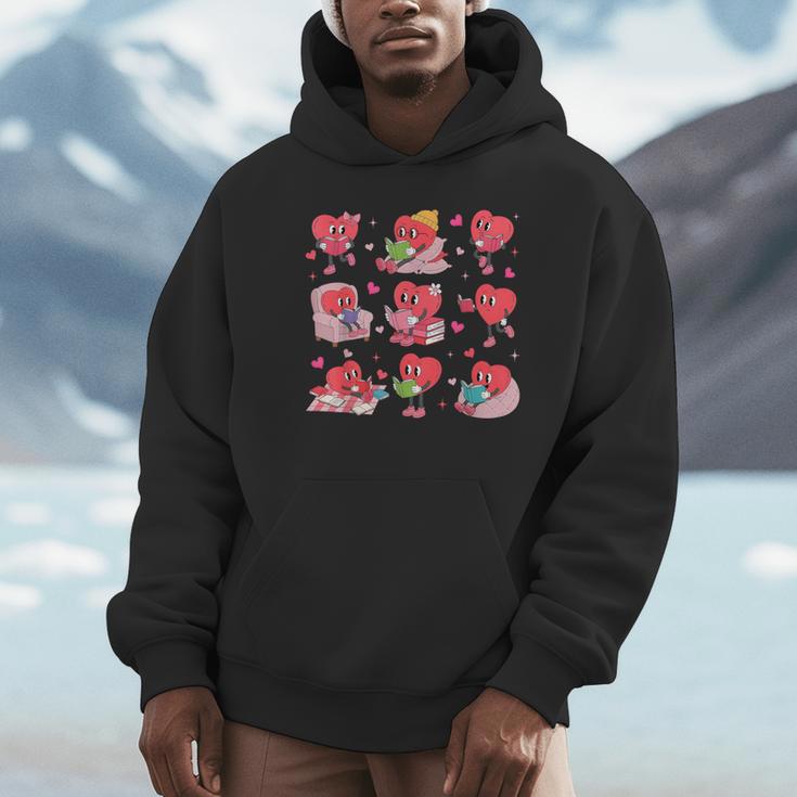 Hearts Reading Book Lovers All Booked For Valentine Unisex Hoodie
