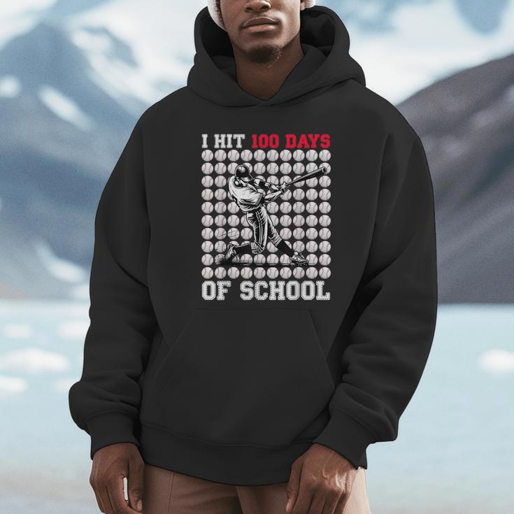 I Hit 100 Days Of School Baseball 100th Day Boys Kids Unisex Hoodie