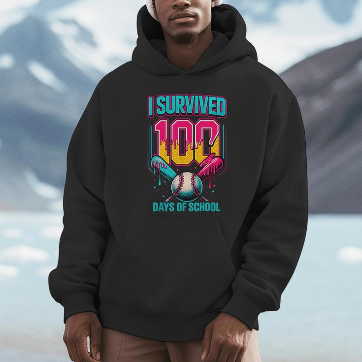 HUGvyn I Survived 100 Days Baseball Teacher Ice Cream Drip Unisex Hoodie HUGvyn I Survived 100 Days Baseball Teacher Ice Cream Drip Unisex Hoodie