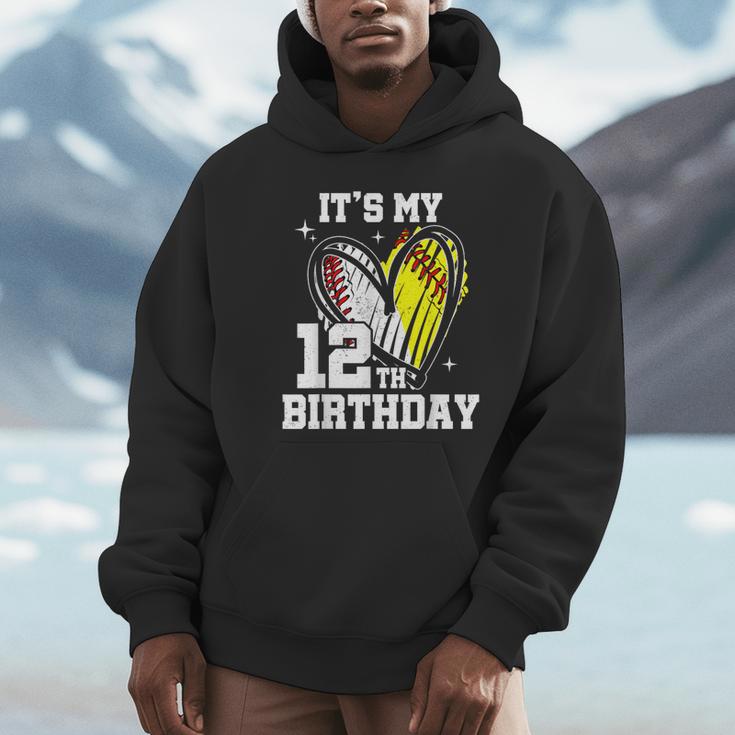 It's My 12th Birthday Baseball Softball Heart 12 Year Old Unisex Hoodie It's My 12th Birthday Baseball Softball Heart 12 Year Old Unisex Hoodie