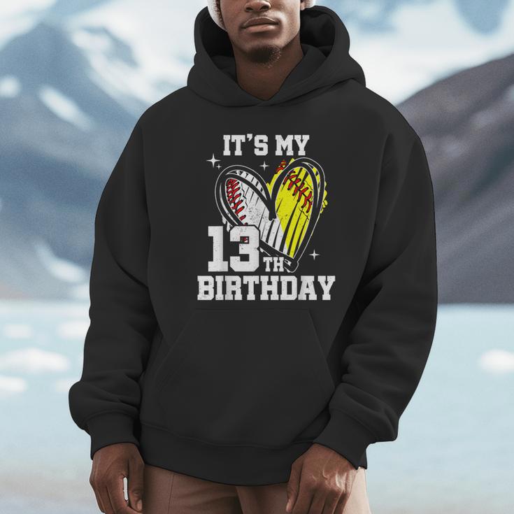 It's My 13th Birthday Baseball Softball Heart 13 Year Old Unisex Hoodie It's My 13th Birthday Baseball Softball Heart 13 Year Old Unisex Hoodie