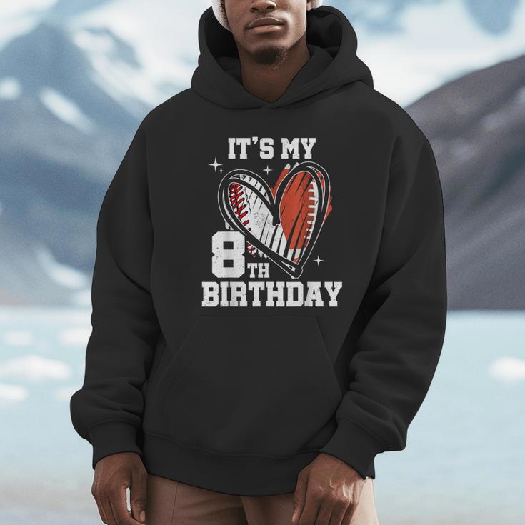 It's My 8th Birthday Baseball Football Heart 8 Year Old Unisex Hoodie