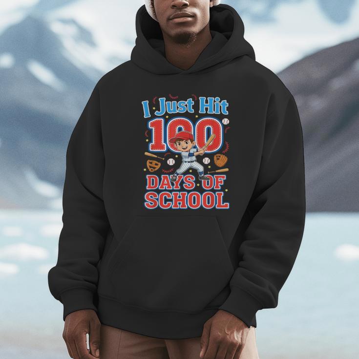 I Just Hit 100 Days Of School Baseball 100th Day Boys Kids Unisex Hoodie I Just Hit 100 Days Of School Baseball 100th Day Boys Kids Unisex Hoodie