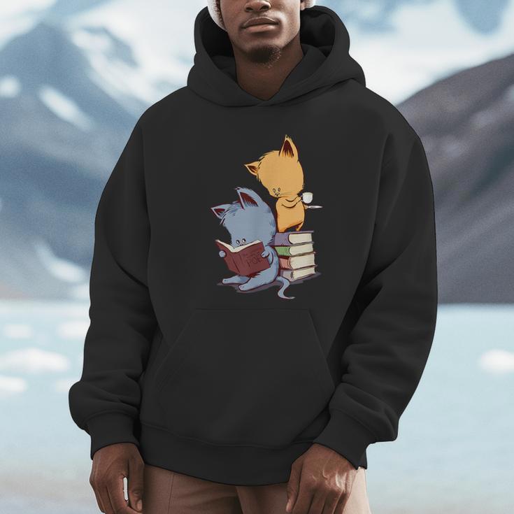 Kawaii Kittens Cats Tea And Books Cartoon Cat For Men Women Girls Kids Unisex Hoodie