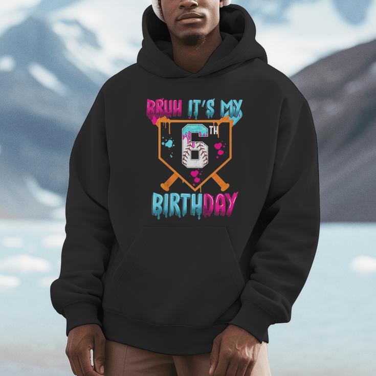 Kids Baseball Drip Bruh It's My 6th Birthday Boy Ice Cream Drip Unisex Hoodie