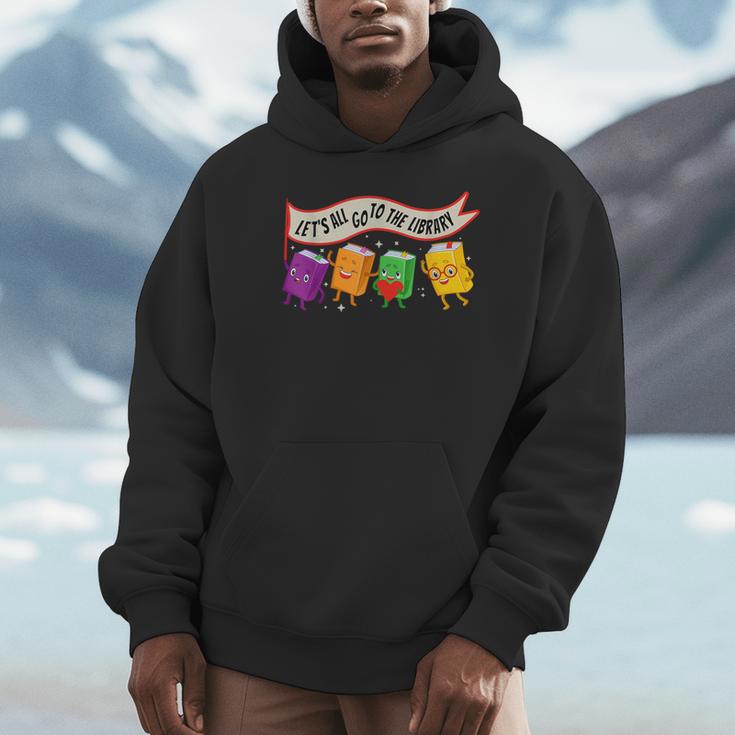 Librarian Let's All Go To The Library Cute Groovy Book Lover Unisex Hoodie
