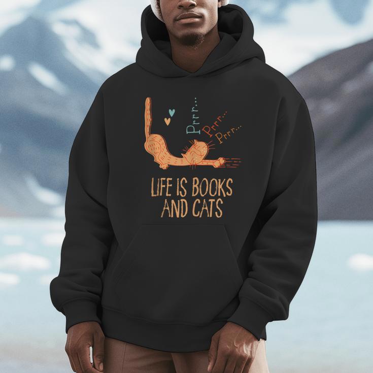 Life Is Books And Cats Book Lover Cat Mom Bookworm Cat Dad Unisex Hoodie