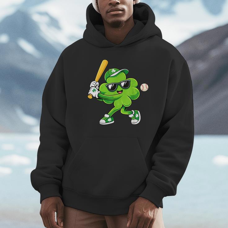Lucky Shamrock Playing Baseball St Patrick's Kids Boys Unisex Hoodie