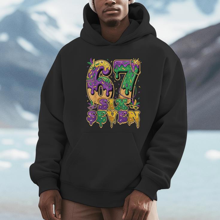Mardi Gras Six Seven Baseball Drip Number 6 7 Meme Unisex Hoodie