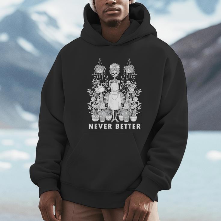 Messy Bun Skeleton Reading Book Coffee Never Better Unisex Hoodie