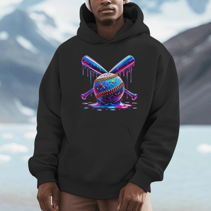Neon Dripping Baseball And Bats Colorful Sports Art Unisex Hoodie Neon Dripping Baseball And Bats Colorful Sports Art Unisex Hoodie