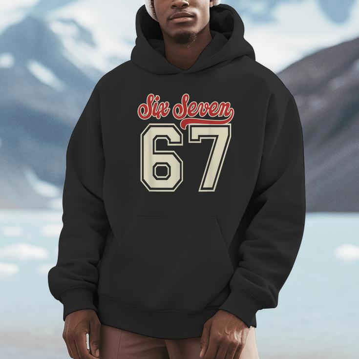 Number 67 Meme Six Seven Baseball Style Kids Boy Teen Unisex Hoodie Number 67 Meme Six Seven Baseball Style Kids Boy Teen Unisex Hoodie