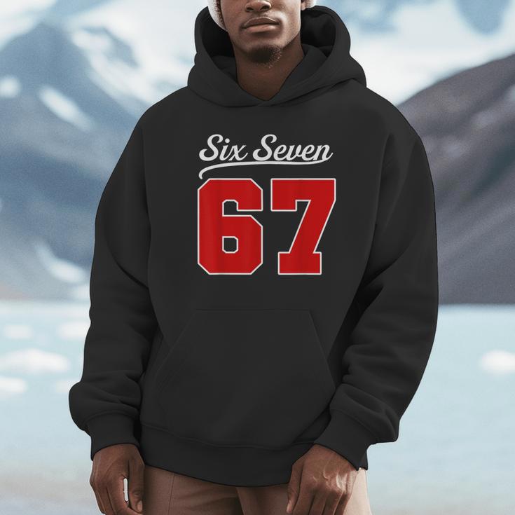 Number 67 Numbered Six Seven Baseball Jersey Style Team 67 Unisex Hoodie