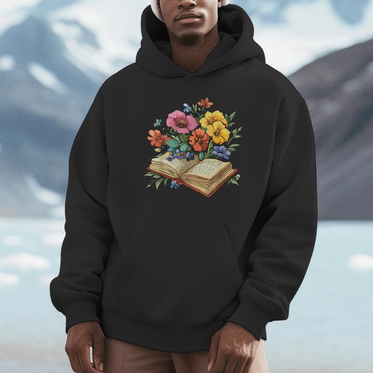 Open Book With Wildflowers Vintage Botanical Reading Unisex Hoodie Open Book With Wildflowers Vintage Botanical Reading Unisex Hoodie