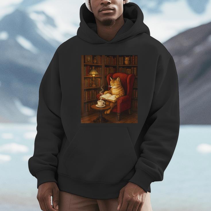 Orange Cat Book Lovers Cozy Bookish Librarian Unisex Hoodie