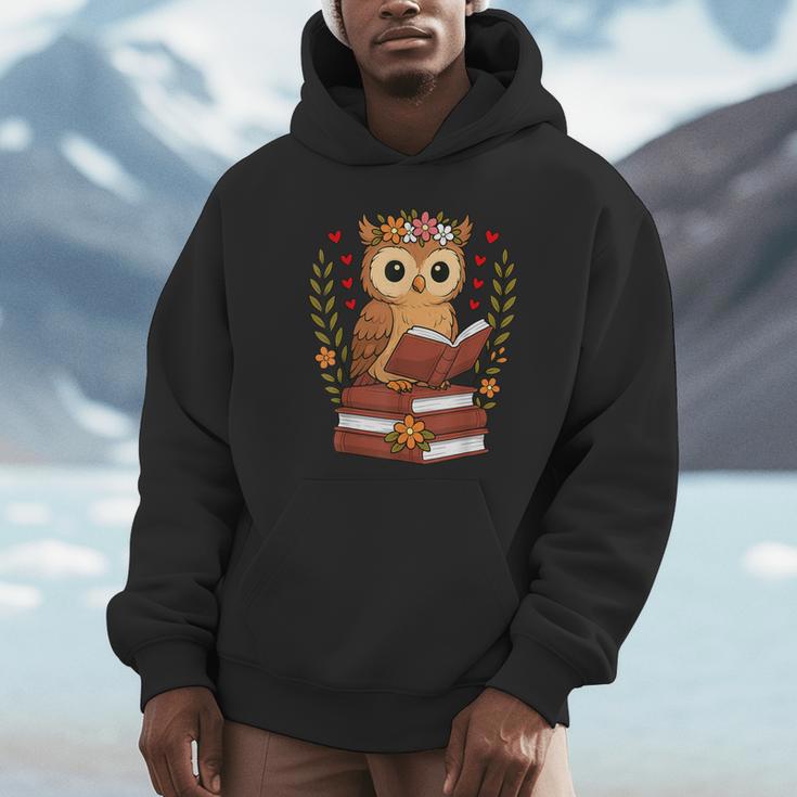 Owl Reading Book Graphic Owl With Book Floral Unisex Hoodie Owl Reading Book Graphic Owl With Book Floral Unisex Hoodie