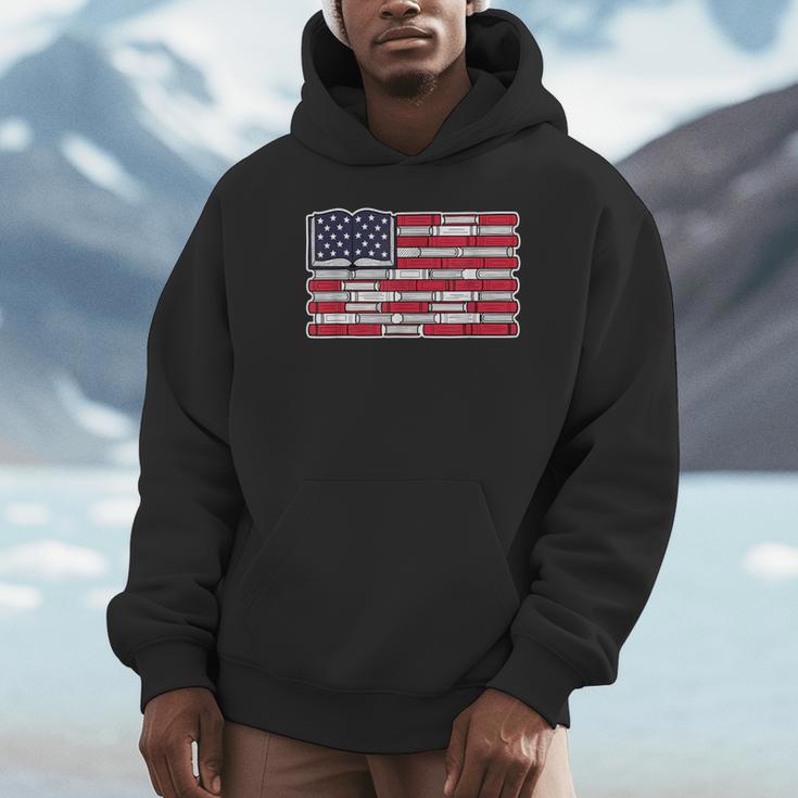 Patriotic Book Flag Reading American Flag Books Teacher Unisex Hoodie