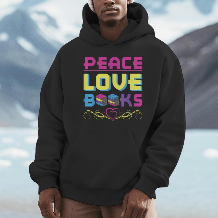 Peace Love Books Library Book Lover Unisex Hoodie