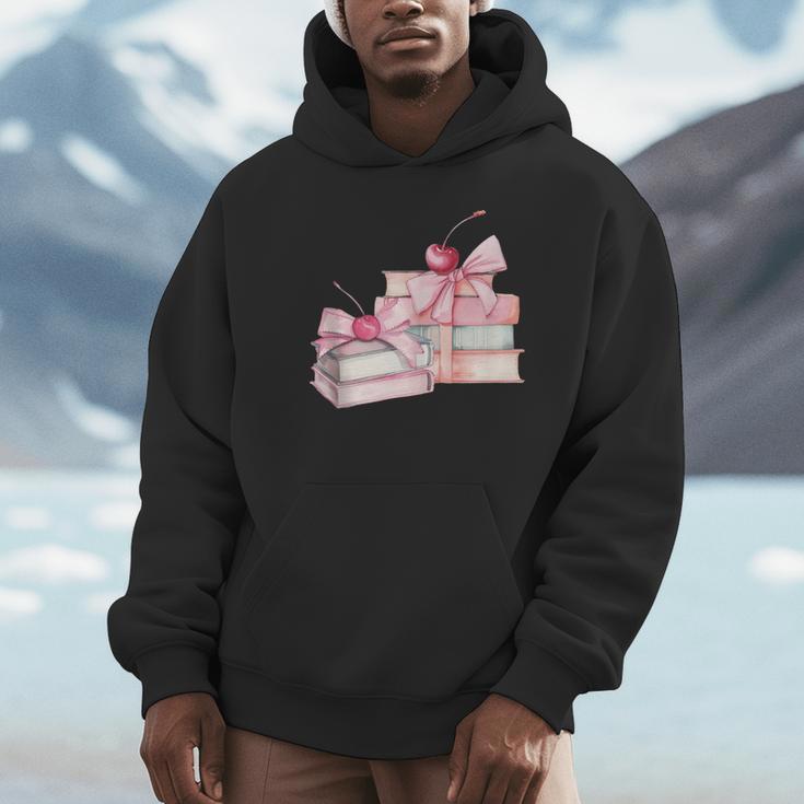 Pink Bow Books And Cherries For Book Lover Girl Women Unisex Hoodie