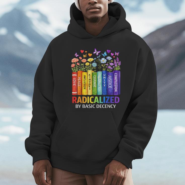 Radicalized By Basic Decency Books Rainbow LGBT Floral Women Unisex Hoodie