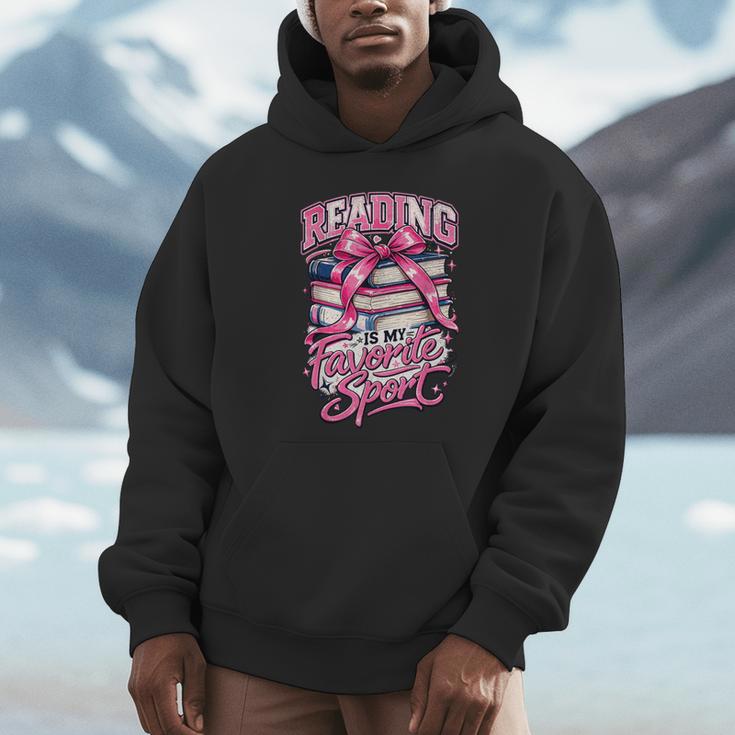 Reading Is My Favorite Sport Pink Bow Coquette Book Lover Unisex Hoodie