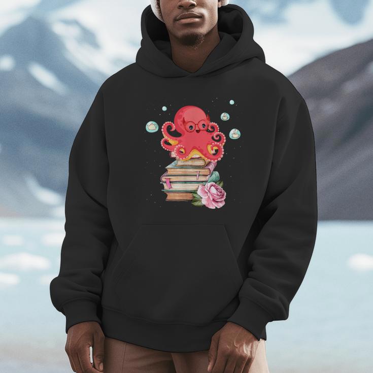 Reading Octopus Tea Coffee And Books Lover Unisex Hoodie