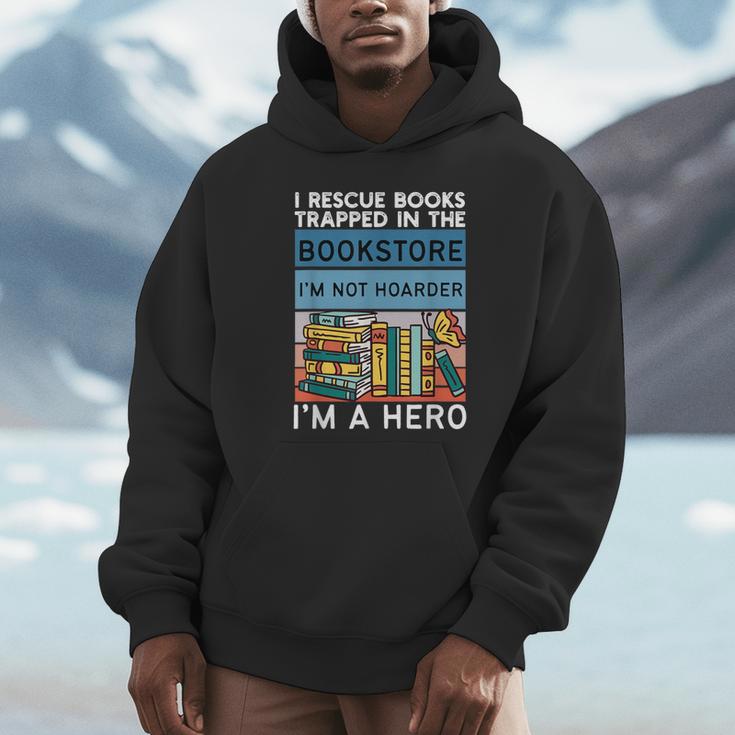 I Rescue Books And Trapped In The Bookstore Retro Bookreader Unisex Hoodie