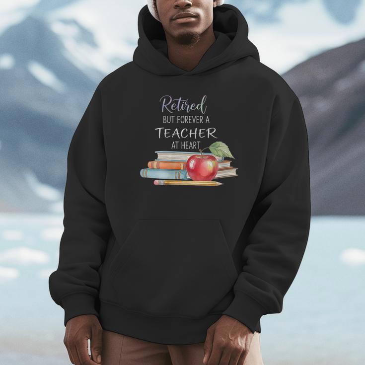 Retired But Forever A Teacher At Heart Vintage Books & Apple Unisex Hoodie