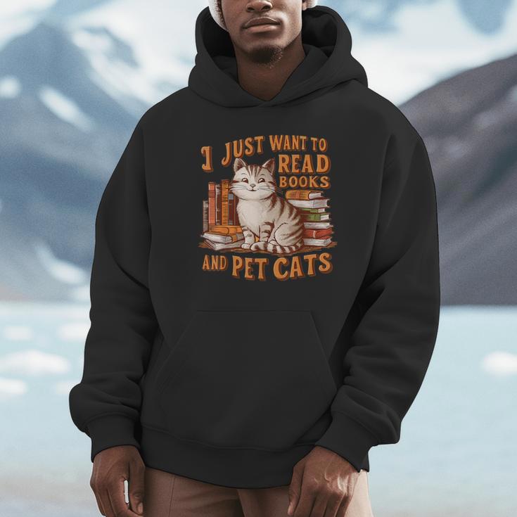 Retro I Just Want To Read Books And Pet Cats Cat Unisex Hoodie Retro I Just Want To Read Books And Pet Cats Cat Unisex Hoodie