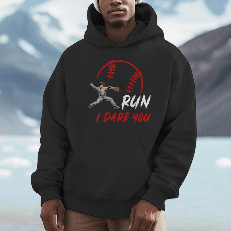 Run Steal I Dare You Humor Baseball Catcher Vintage Unisex Hoodie