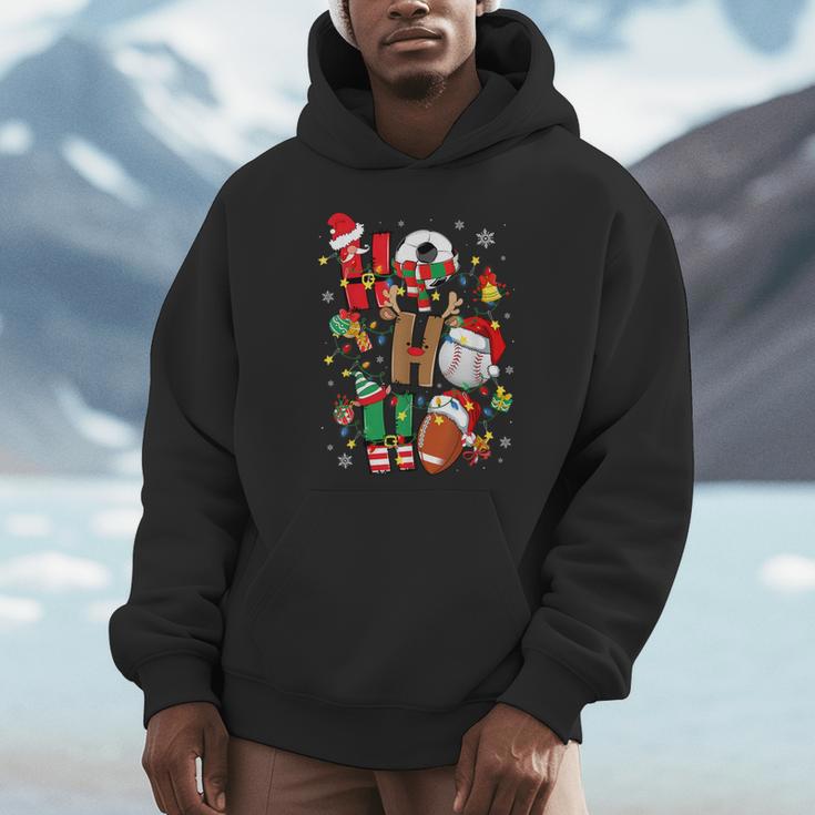 Santa Baseball Football Soccer Pajamas Ho Ho Christmas Xmas Unisex Hoodie Santa Baseball Football Soccer Pajamas Ho Ho Christmas Xmas Unisex Hoodie