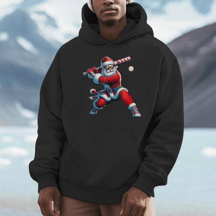 Santa Playing Baseball Men Boys Christmas Baseball Player Unisex Hoodie