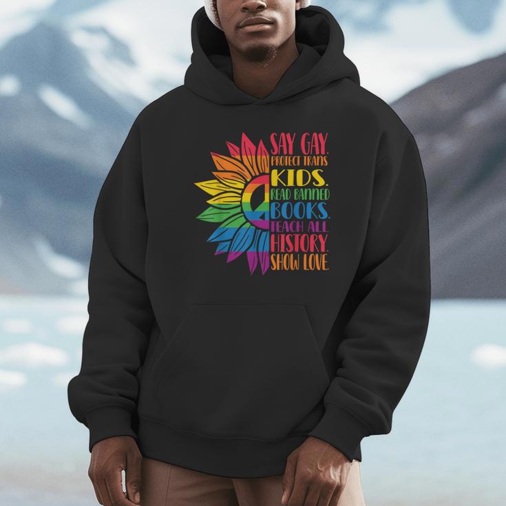 Say Gay Protect Trans Kids Read Banned Books Pride Month Unisex Hoodie Say Gay Protect Trans Kids Read Banned Books Pride Month Unisex Hoodie