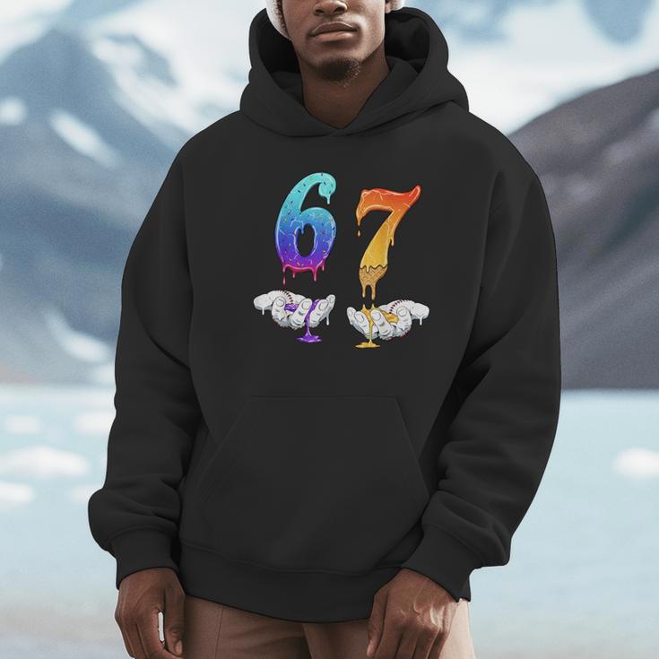 Six Seven Ice Cream Drip Cool Meme 67 Number Baseball Unisex Hoodie