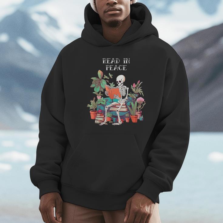 Skeleton Read In Peace Books And Plants Lover Bookworm Unisex Hoodie