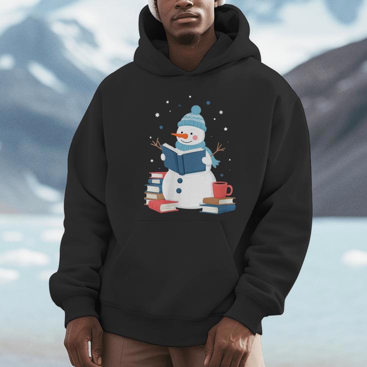 Snowman Reading Book Lover Librarian Reading Unisex Hoodie