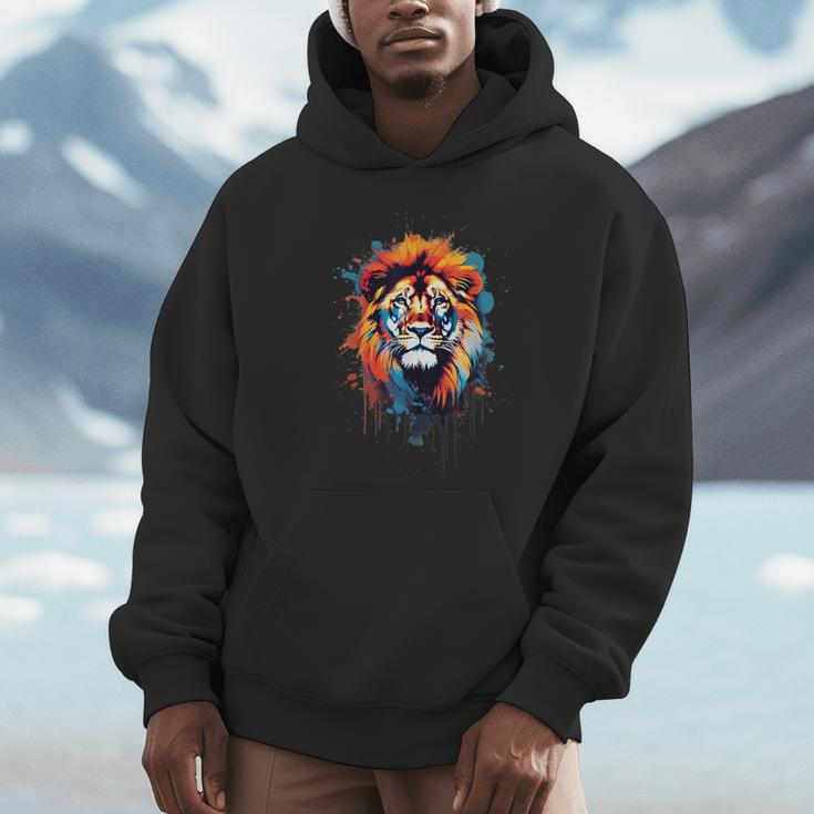 Strong Regal Lion Magestic Lion クールカラフルライオンステンシル パーカー