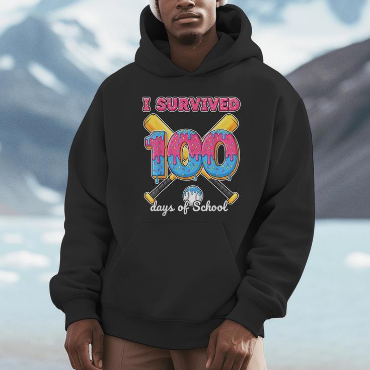 I Survived 100 Days Of School Baseball Cream Drip Boys Unisex Hoodie I Survived 100 Days Of School Baseball Cream Drip Boys Unisex Hoodie