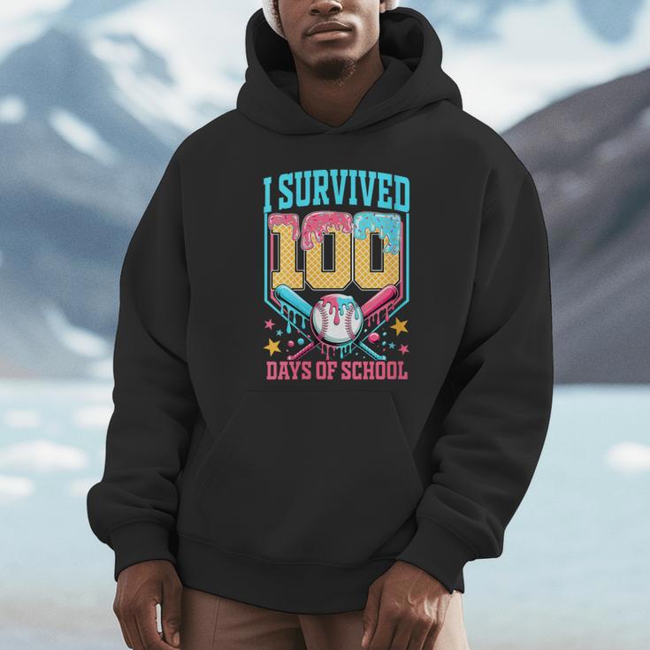 I Survived 100 Days Of School Baseball Drip Students Teacher Unisex Hoodie