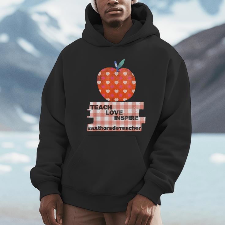 Teach Love Inspire Valentines Day Book 6th Grade Teacher Unisex Hoodie