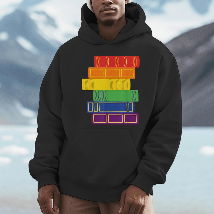 Threadless Grey Sky Chai Rainbow Book Pride Stack Graphic Unisex Hoodie